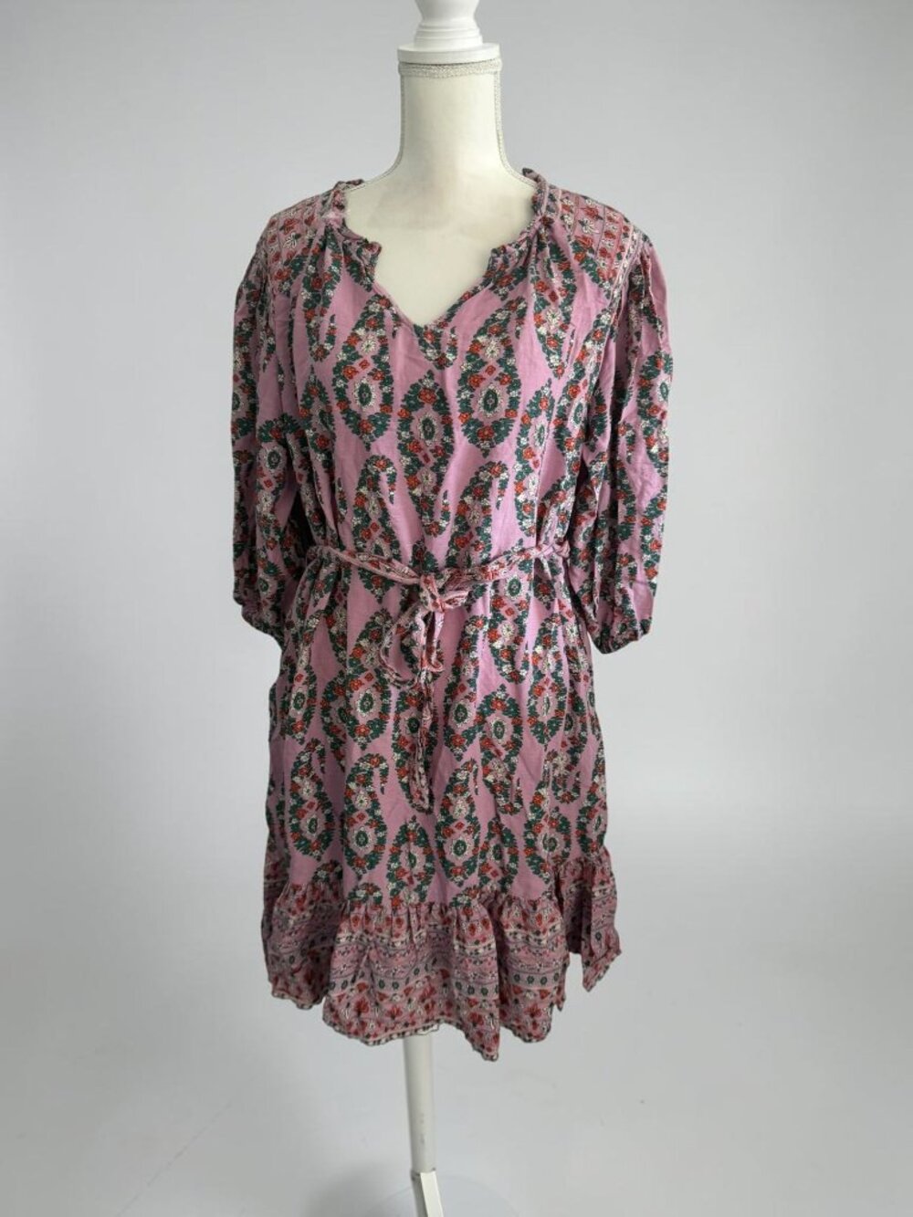 KNOX ROSE Pink Purple Floral Belted Dress Size Medium